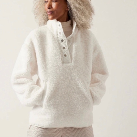 Athleta Sherpa Snap Pullover Magnolia White - Picture 1 of 6